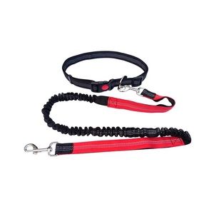 Hands free dog leash adjustable waist belt - red